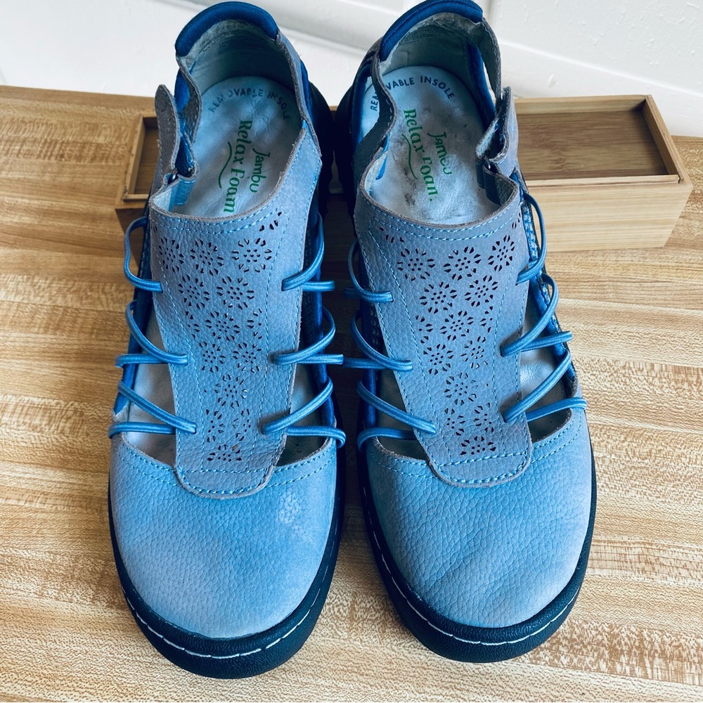 Jambu Relax Foam Women's Blue Suede Comfort Pull On Lace-Up Shoes 10